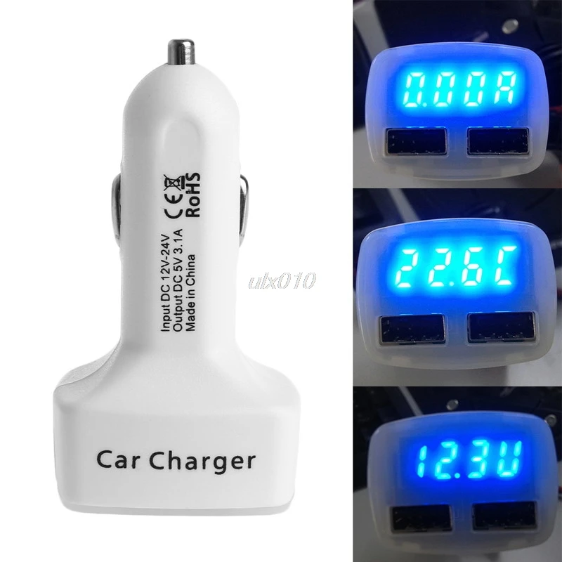 Автомобильное зарядное устройство с двойным USB портом светодиодный индикатор
