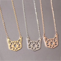 10pclot origami cat head pendant stainless steel collar necklaces little hollow cats animal lovers jewelry accessories anime