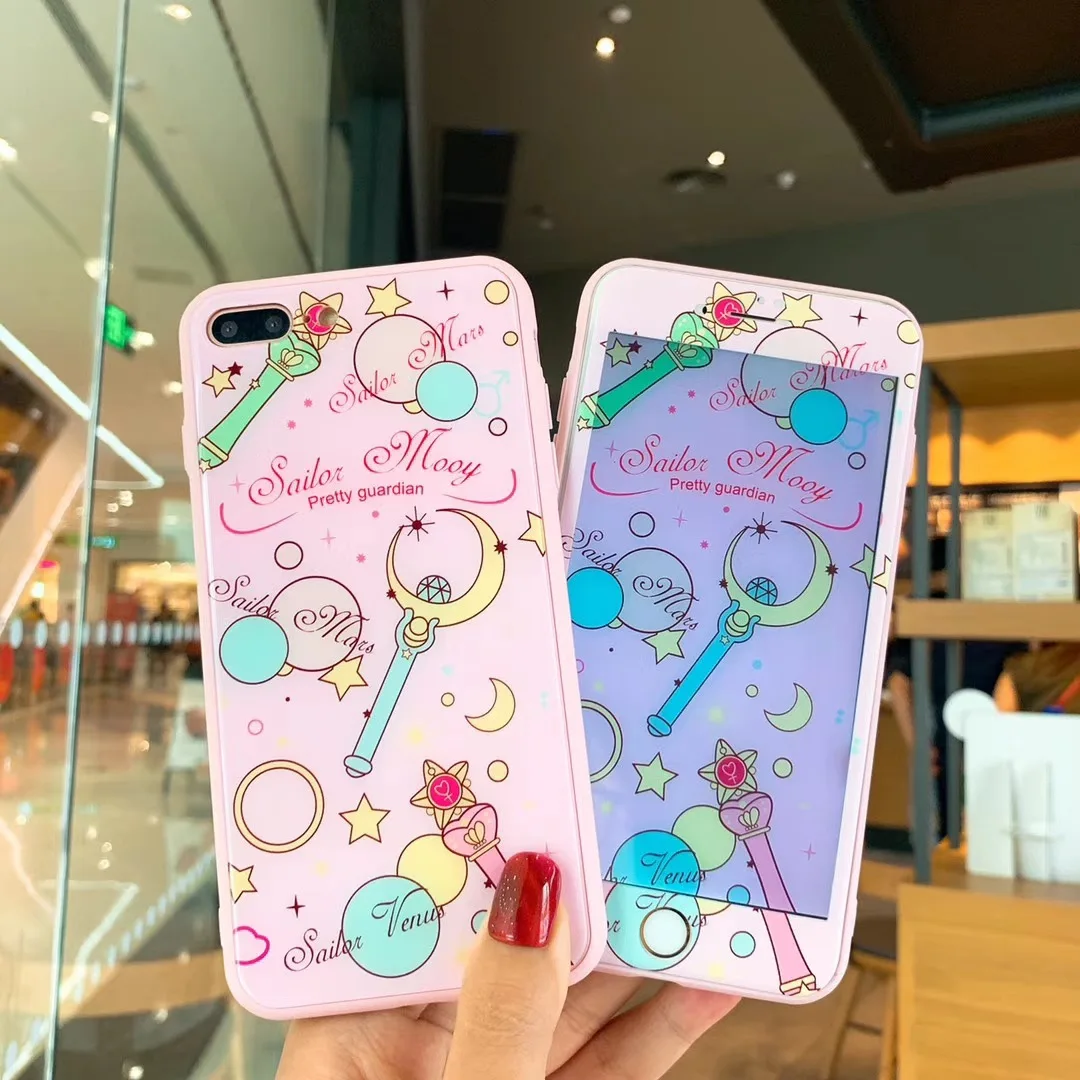Жесткий чехол для телефона с мультяшным рисунком + Защита экрана iphone 7 8 Plus XR X XS Max