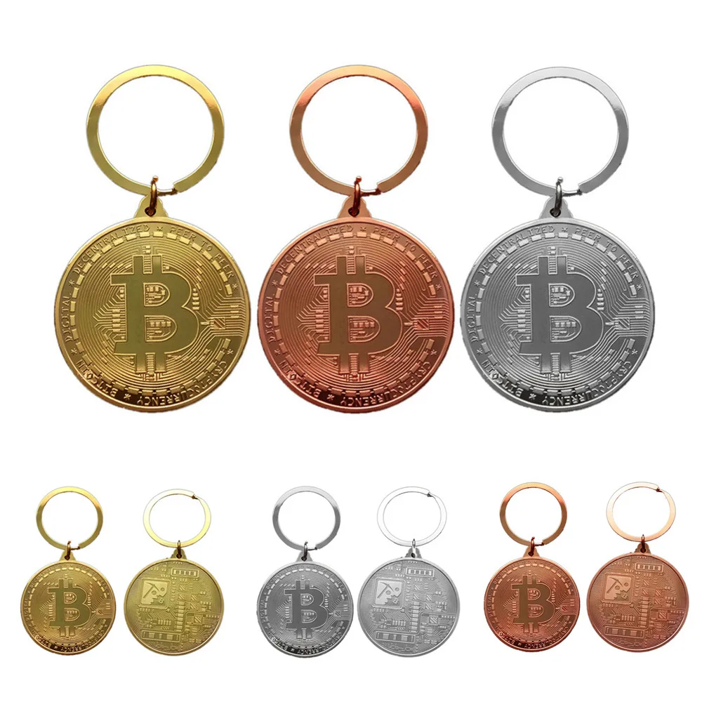 Металлический брелок с кулоном Биткоин BTC золотая черная Серебряная монета для