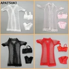 4 компл.лот, аксессуары для кукол, сексуальное женское белье, пижама, ночное белье, кружевное длинное пальто, Ночная одежда + бюстгальтер + нижнее белье, Одежда для кукол Барби