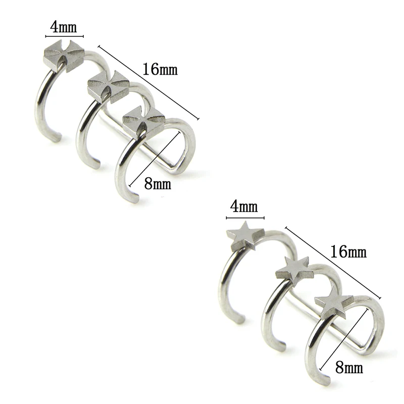 2 шт из нержавеющей стали двойной и тройной обруч Ушная клипса Серьги Козелок