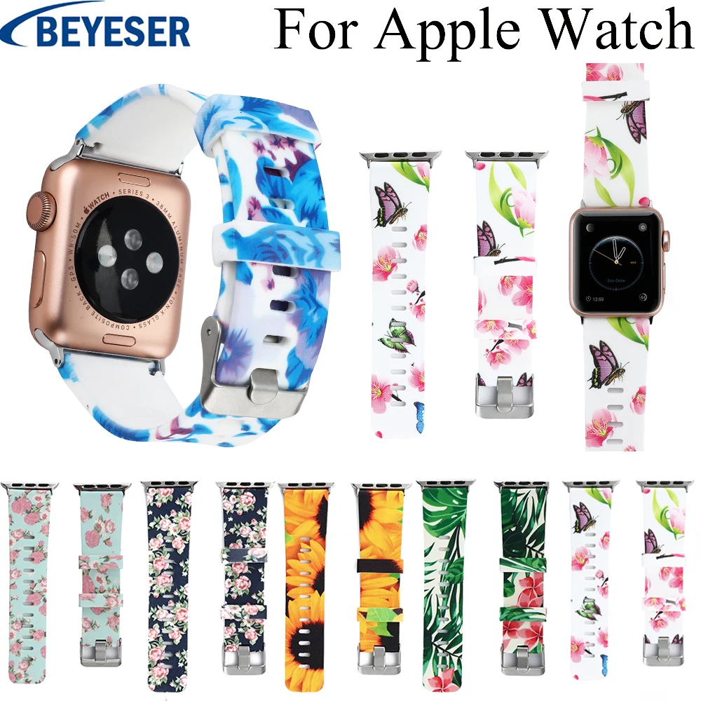 Ремешок силиконовый для Apple Watch 3 2 1 38 мм 42 резиновый браслет смарт часов серии 4 40 44