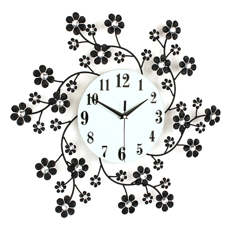 3D настенные часы с большим цветком Декоративные Кованые гостиная 42 шт бриллианты