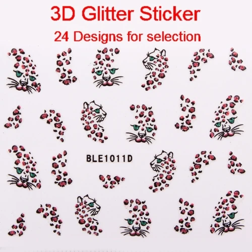 24 дизайна 3D блеск ногтей наклейки Lopard Печати бабочка перо Joey магазин|design nail art