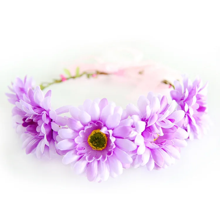 Light Purple 1 шт. Boho пион гирлянда из цветов Женская Корона регулируемые аксессуары для волос фестиваль свадебное платье Танцы реквизит для фото вечеринок - Цвет: Light Purple