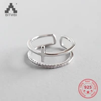 100 925 sterling silver cross ring wedding simple fashion cubic zircon adjustable size rings for women jewelry