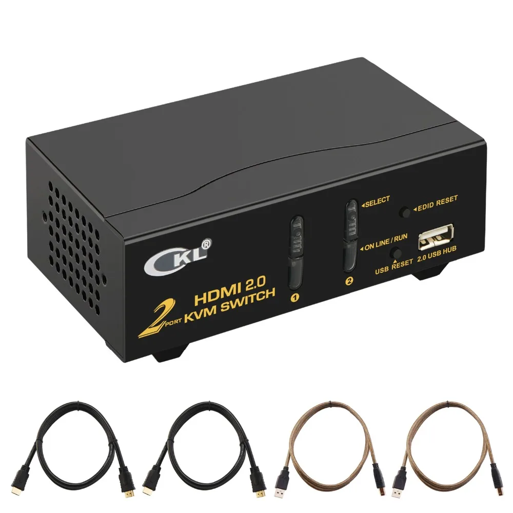CKL 2 порта HDMI KVM переключатель, HDMI2.0 KVM переключатель, поддержка 4K @ 60Hz, 3D CKL-92H2, с USB2.0 концентратор, с 2 шт kvm Кабели