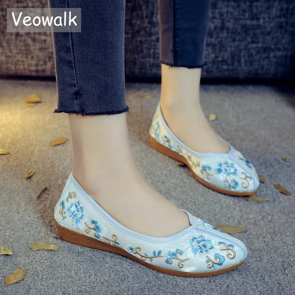 Женские балетки Veowalk с цветочной вышивкой винтажные Повседневные Удобные