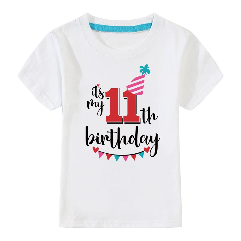 White-11 Birthday Tshirts Girl Short Sleeve Girls 3rd Kids Birthday Shirts O-Neck Fashion Children Tees Shirt For 2 3 4 5 6 7 8 9 10 Year - Цвет: White-11