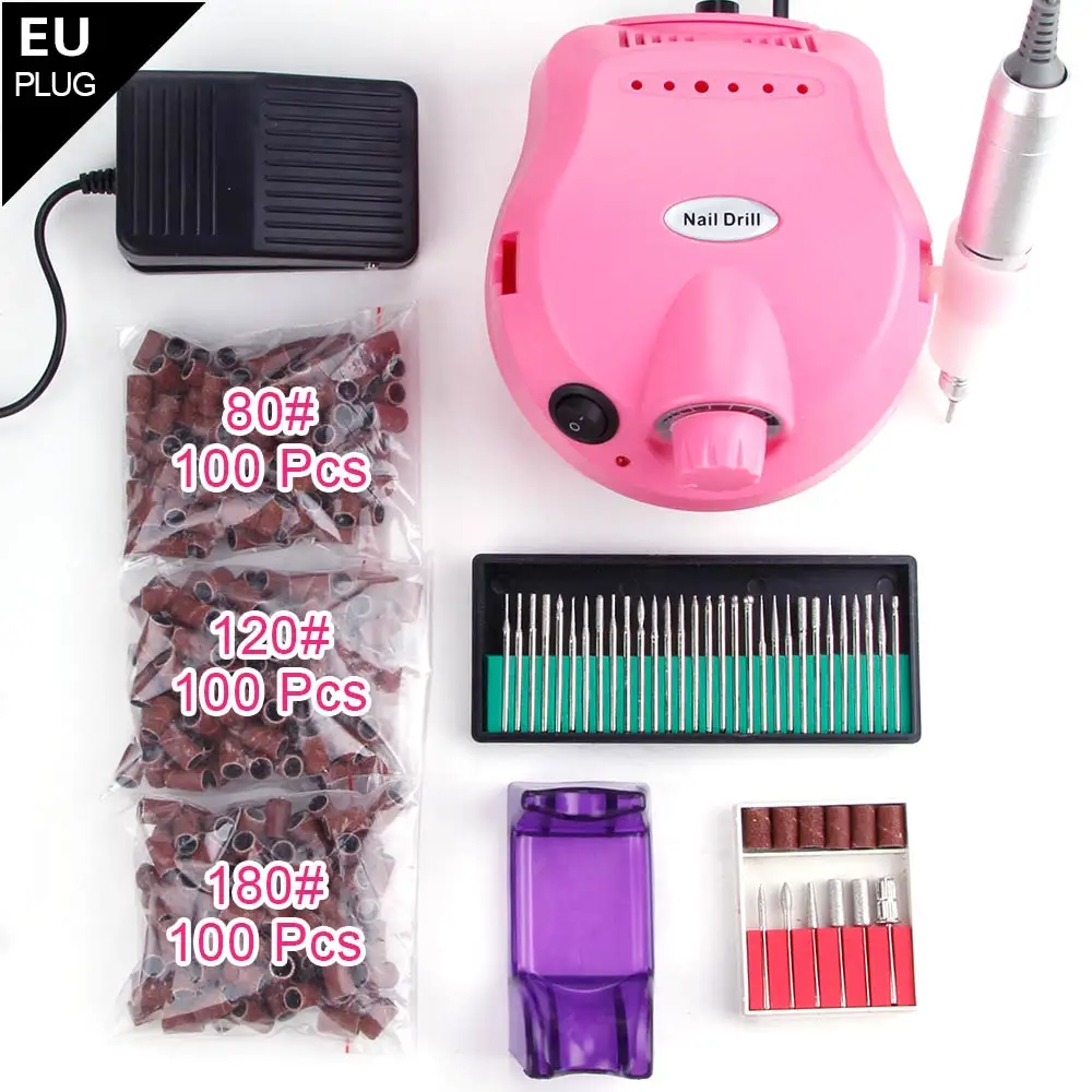 Pink EU Plug Электрический аппарат для сверления ногтей, маникюрный набор инструментов, профессиональный инструмент для снятия лака, шлифовальные ленты для ногтей, Фрезер - Цвет: Pink EU Plug