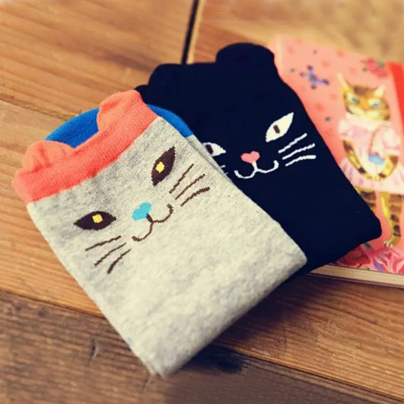 Носки Harajuku Японский кот любителей хлопка Для женщин носки до лодыжки на весну и