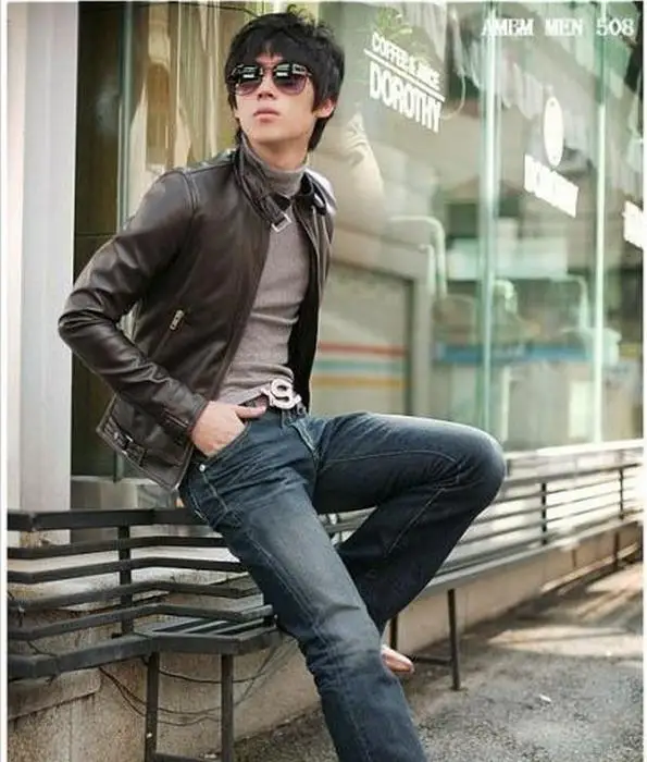 

New Men PU Leather Jacket European And American Pu Leather Motorcycle Clothing Korean Slim Black & Brown Casual Jacket #762871