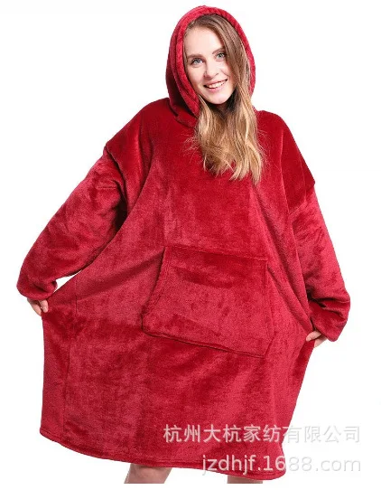 Красный Winter Thick Comfy TV Blanket Sweatshirt Solid Warm Hooded Blanket Adults and Children Fleece Weighted Blankets for Beds Travel - Цвет: Красный