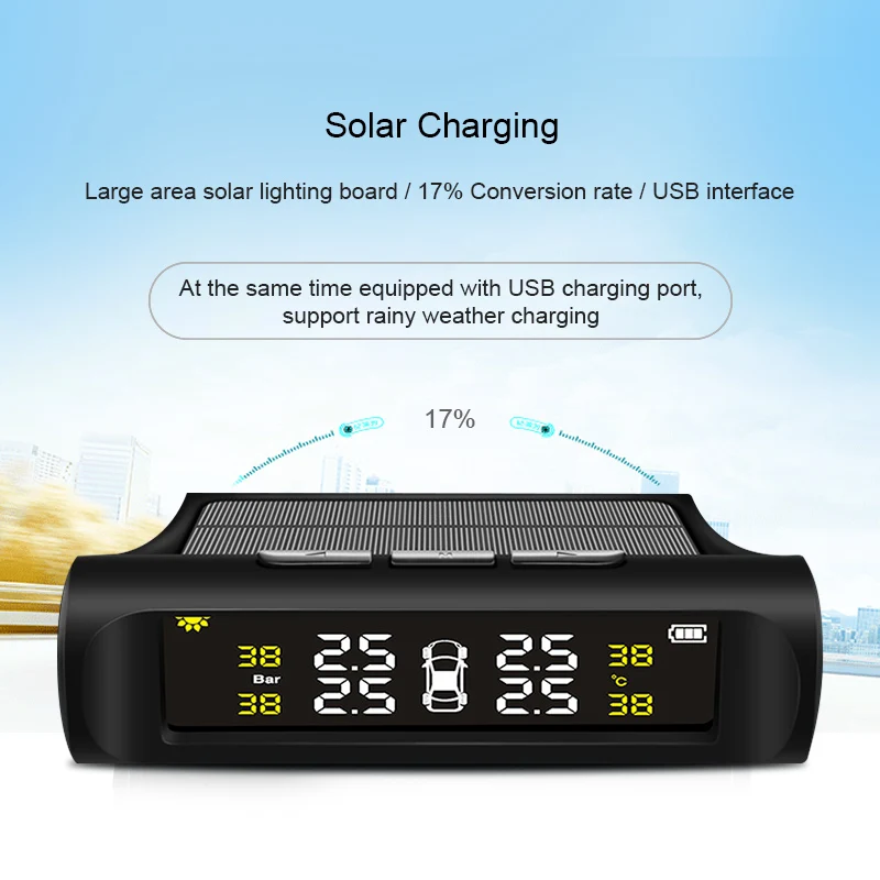 Junsun Солнечный Мощность TPMS шин Давление монитор Системы Беспроводной красочные