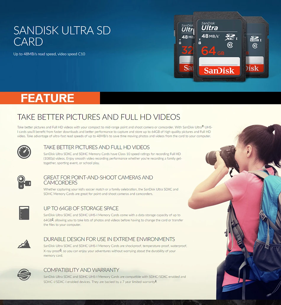 Двойной Флеш-накопитель SanDisk Ultra карты памяти Sd 16 Гб оперативной памяти, 32 Гб встроенной памяти, 64 ГБ SDHC Камера sd 16GB карты памяти sd 32 Гб записки Class 10 UHS-1 48 МБ/с