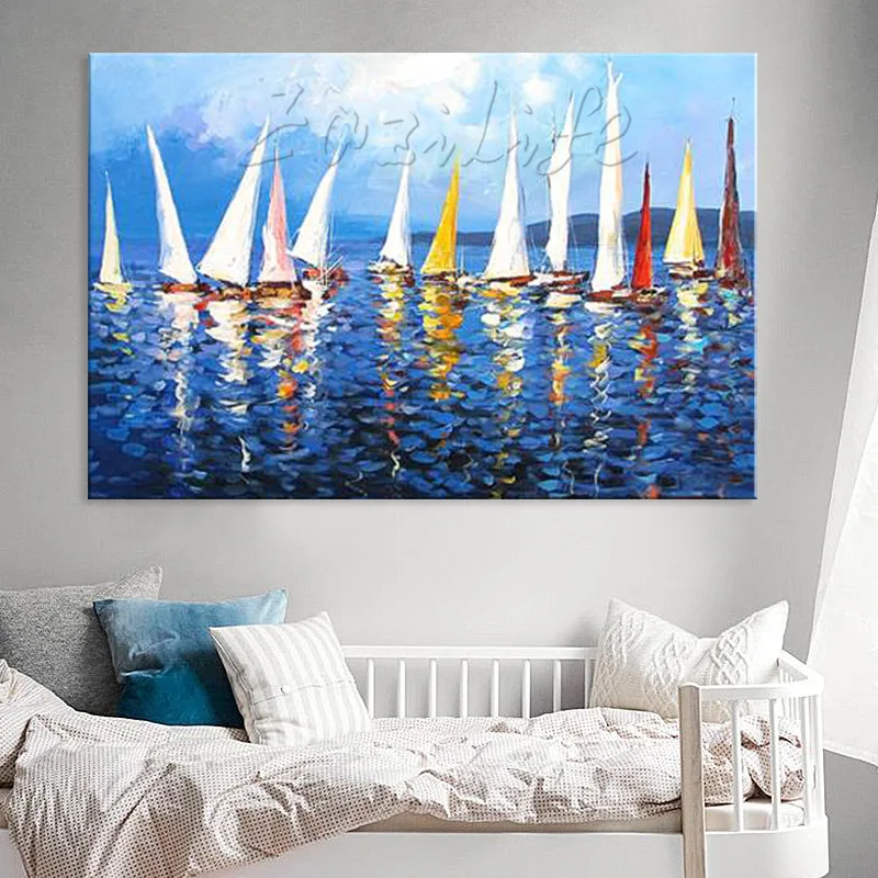 Ручная роспись холст Картина маслом дешевая большая лодка современная