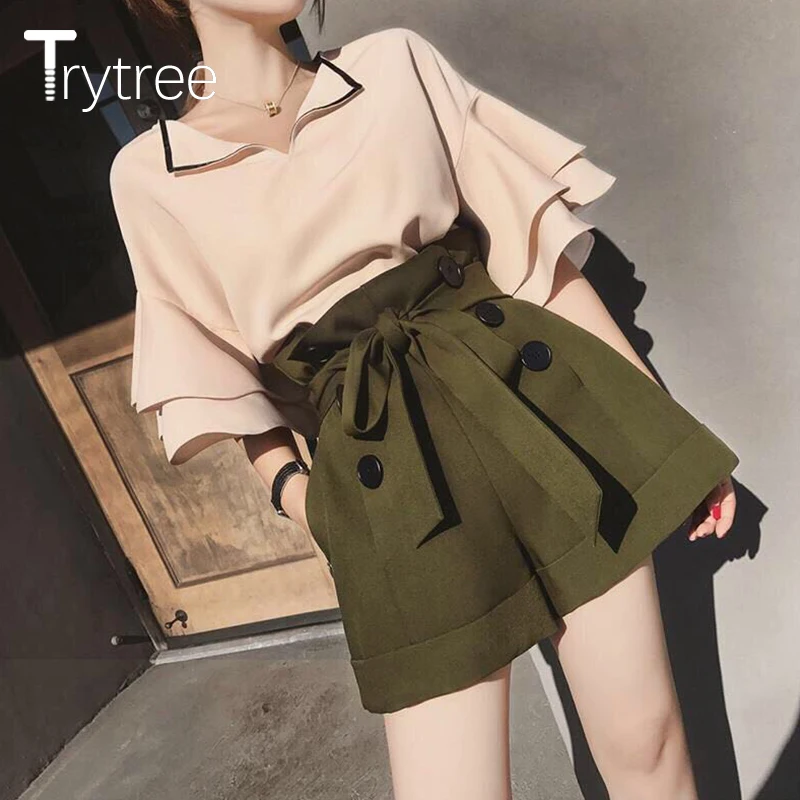 Летний женский комплект из двух предметов Trytree повседневный однотонный топ