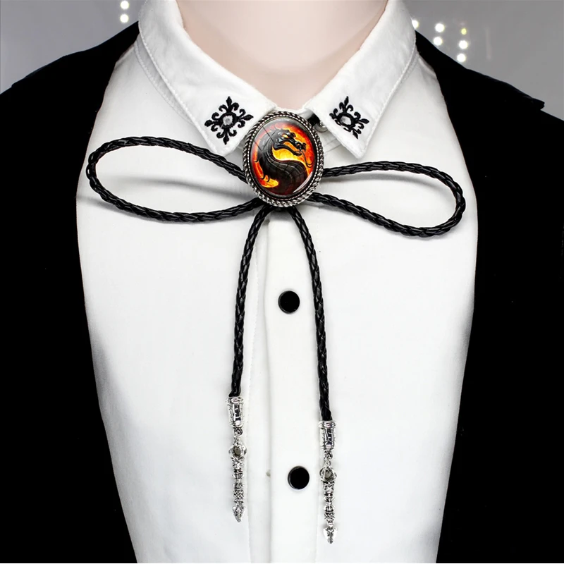 Bolo-0048 Новая Винтажная с драконом, подвески mutal Kombat, овальные стеклянные купольные украшения, галстуки Bolo, mmoral Kombat Dragon Symbol, галстуки на шею