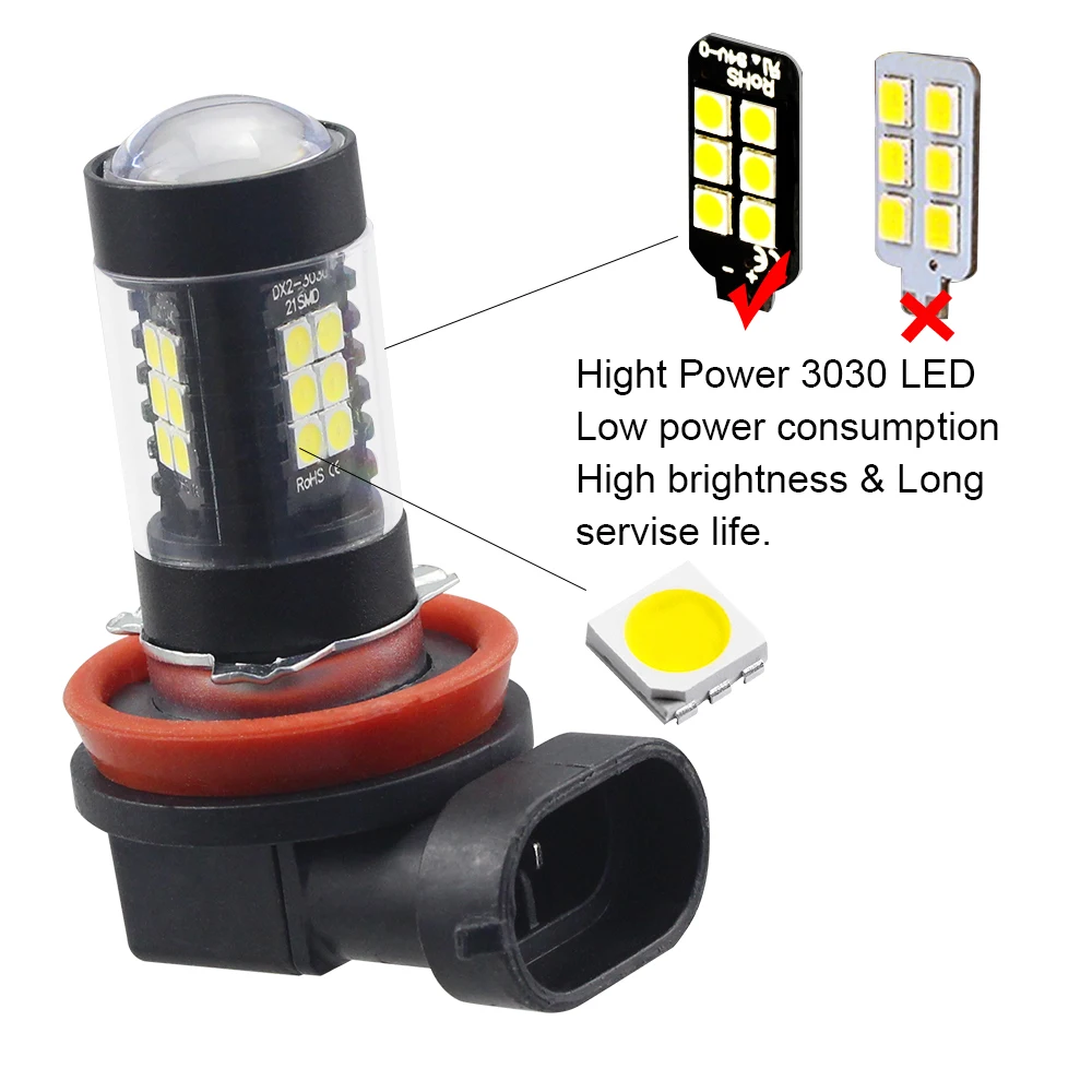 DXZ 1X led автоматическое Противотуманные фары лампы h1 h3 h4 h7 h8/H11/H9 9005/HB3 9006/HB4 12 v светодиодные дневные ходовые огни 3030 белый 6000 K аксессуары