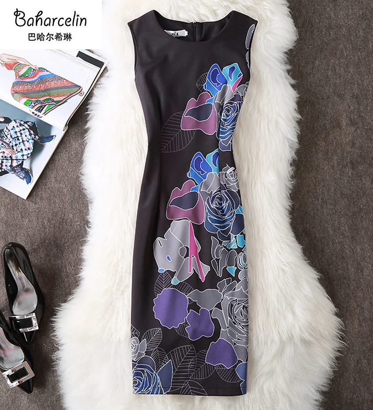 Женское летнее облегающее платье без рукавов с цветочным принтом|bodycon dress|neck