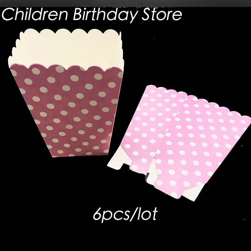 

6pcs/lot pink polka dots theme popcorn boxes pink dots theme birthday party decorations baby shower polka dots popcorn case