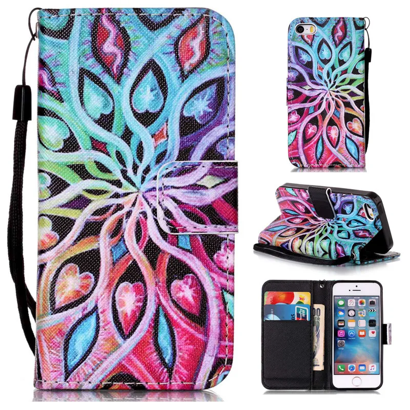 PU Leather Flower&Tower Owl Plaid Heart Stand Style Flip Wallet Cover Case For iphone 5 5S SE 5G i5 6 6S 4.7 Soft TPU | Мобильные