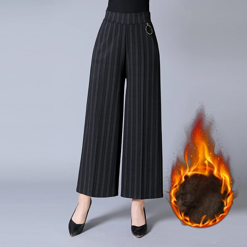 

New 2019 Middle-aged Plus Size Women's Nine pants Spring autumn winter Nine Pants high waist Loose Office Wide Leg Pants YF277