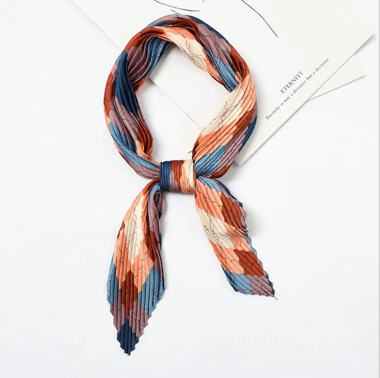 

yishine Wrinkle Neck Scarf Women Elegant Plaids Print Fashion Crepe Kerchief Scarves New Headband Crumple Handlebag Wraps Scarf