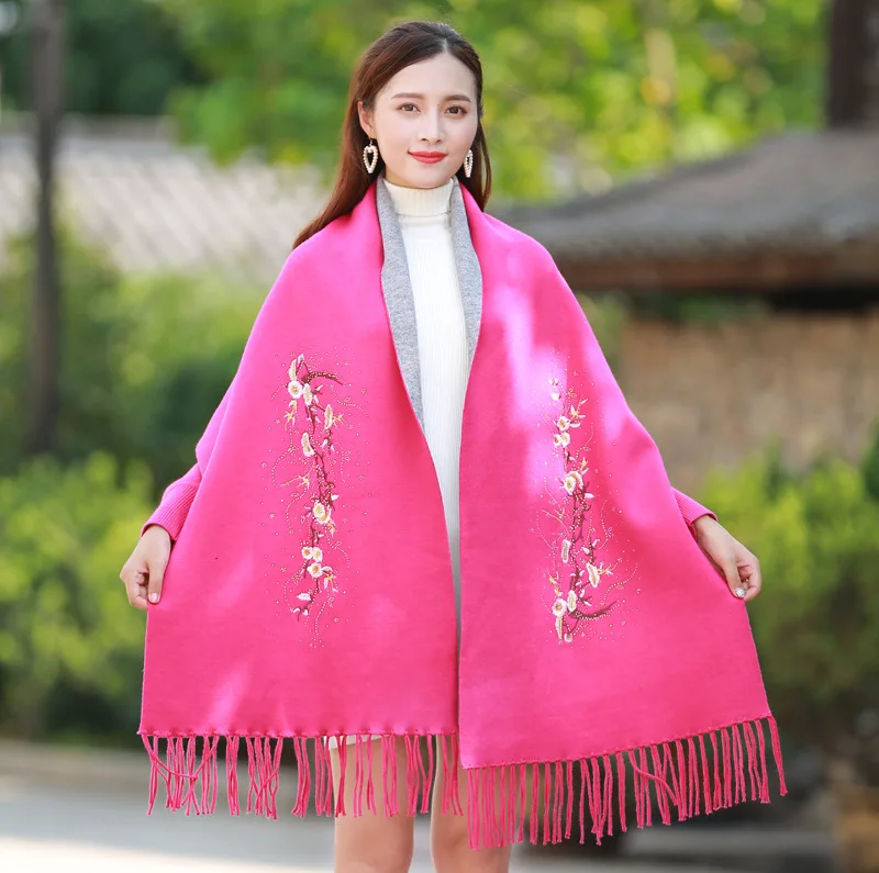 

Women Scarf Oversized Winter Scarves Long Wrap Shawl Thick Warm Tassels Cotton Wool Blend Poncho Embroider Women's Scarf Cape