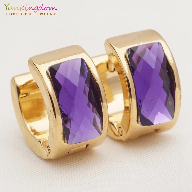 

Yunkingdom new 2018 jewelry nice stainless steel purple rhinestone hoop earrings for women wholesale UE0345