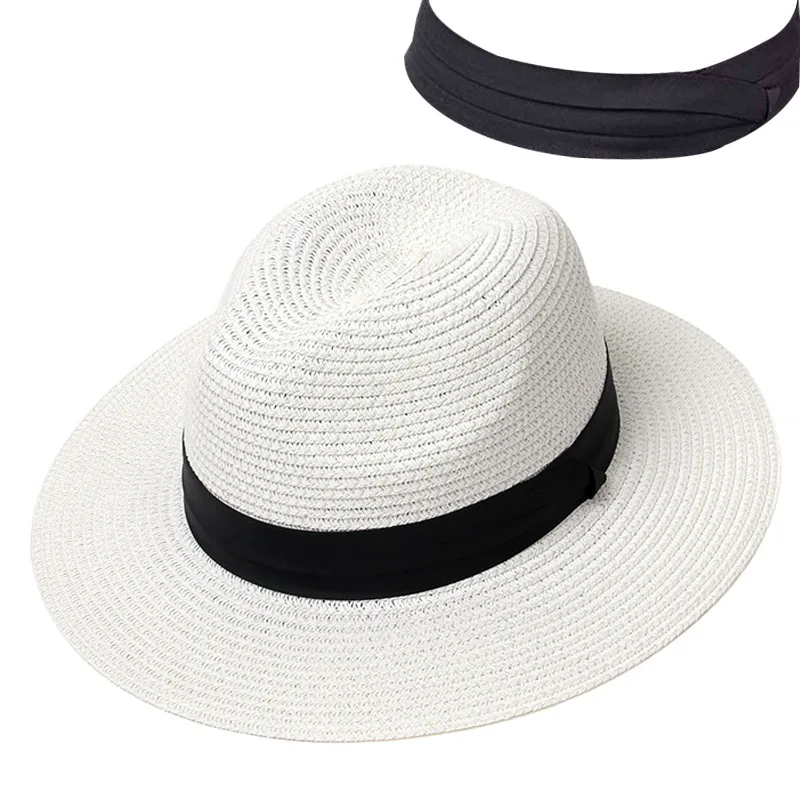 Pure White Шляпа женская летняя шляпа соломенная шляпа Панама Fedora пляжный отдых широкими полями козырек повседневное летние шля - Цвет: Pure White