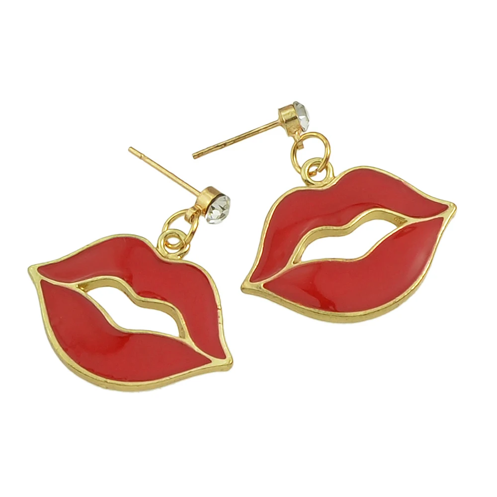 Bohemia Earrings Cute Lovely Jewelry Gold-Color With Big Red Lips Shape Drop For Women Bijoux Accessories | Украшения и