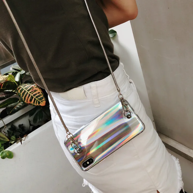 ProElite Мягкий ТПУ силиконовый блестящий чехол для huawei P20 Pro Honor 10 лазерный Радужный чехол с цепочкой для iPhone X 7 8 6 6S Plus 5