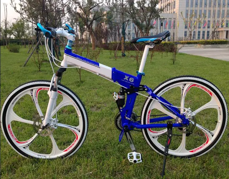 Синий 26*18 дюймов двойной дисковый тормоз Роскошные bicicleta Алюминий сплав рама для горного велосипеда складывающиеся велосипеды X6 BMX велосипедов - Цвет: Синий