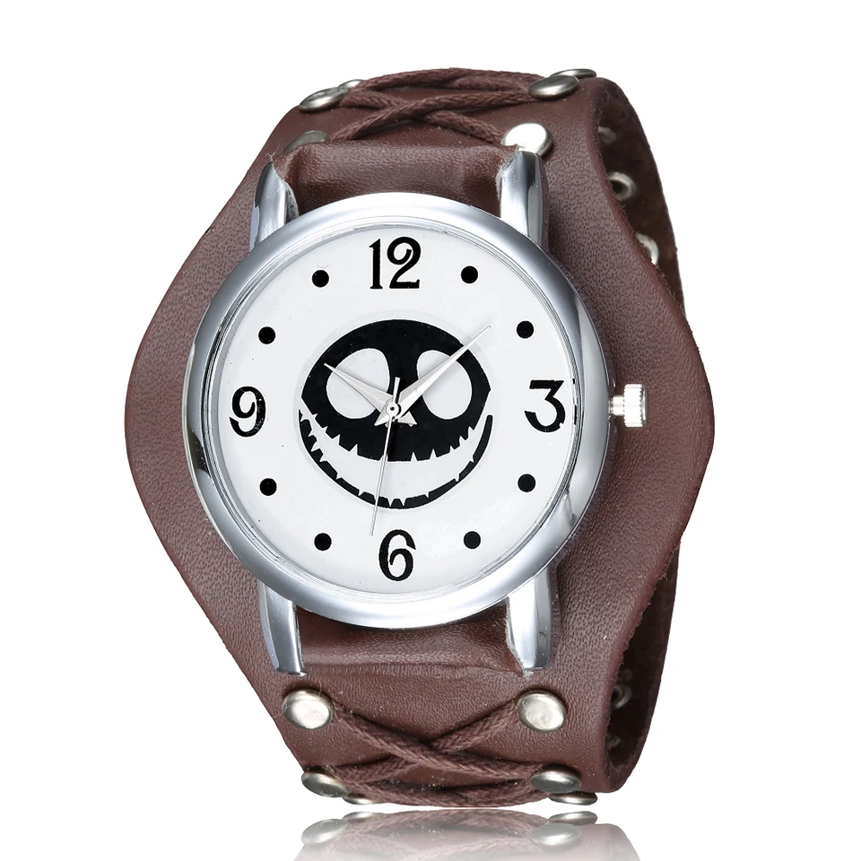 Череп голова мужские часы Хэллоуин мотив Кошмар перед Рождеством Панк Скелет Мужские наручные часы кварцевые часы наручные часы