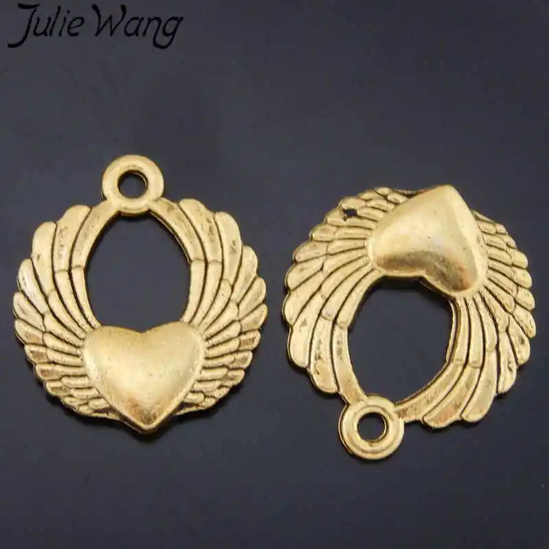 Julie Wang 10 шт. Золотой летающий сердце Крылья Подвески из сплава для ожерелья | Шармы -32909509970