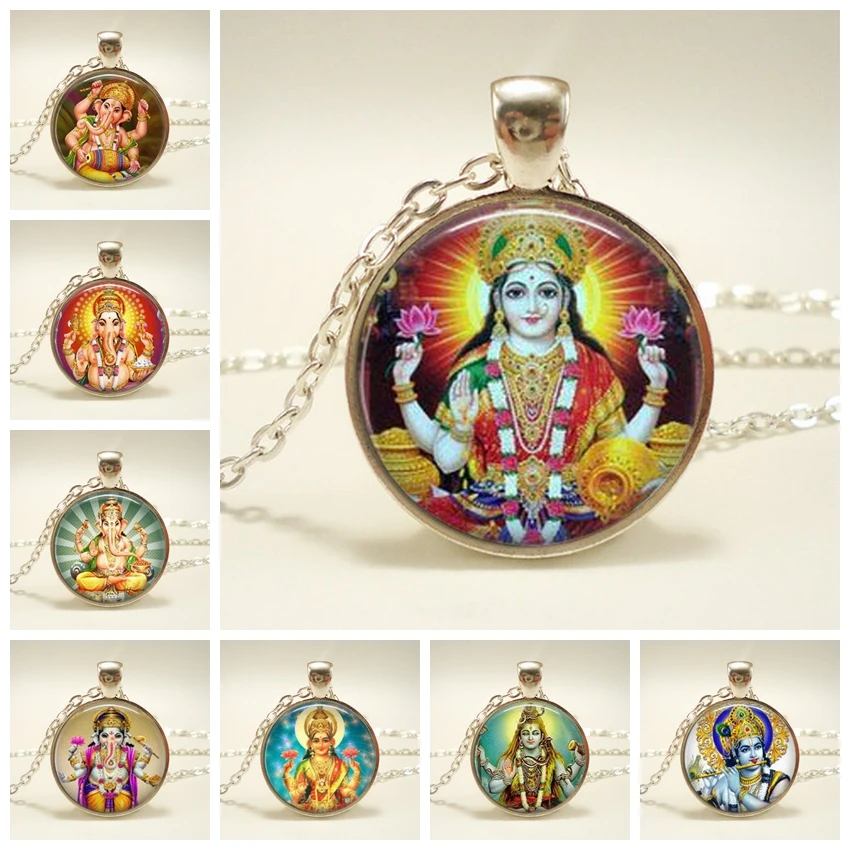 Ожерелье с амулетом Krishna и Radha подвеска серебряного цвета Lakshmi ожерелье Hinduism Shiva