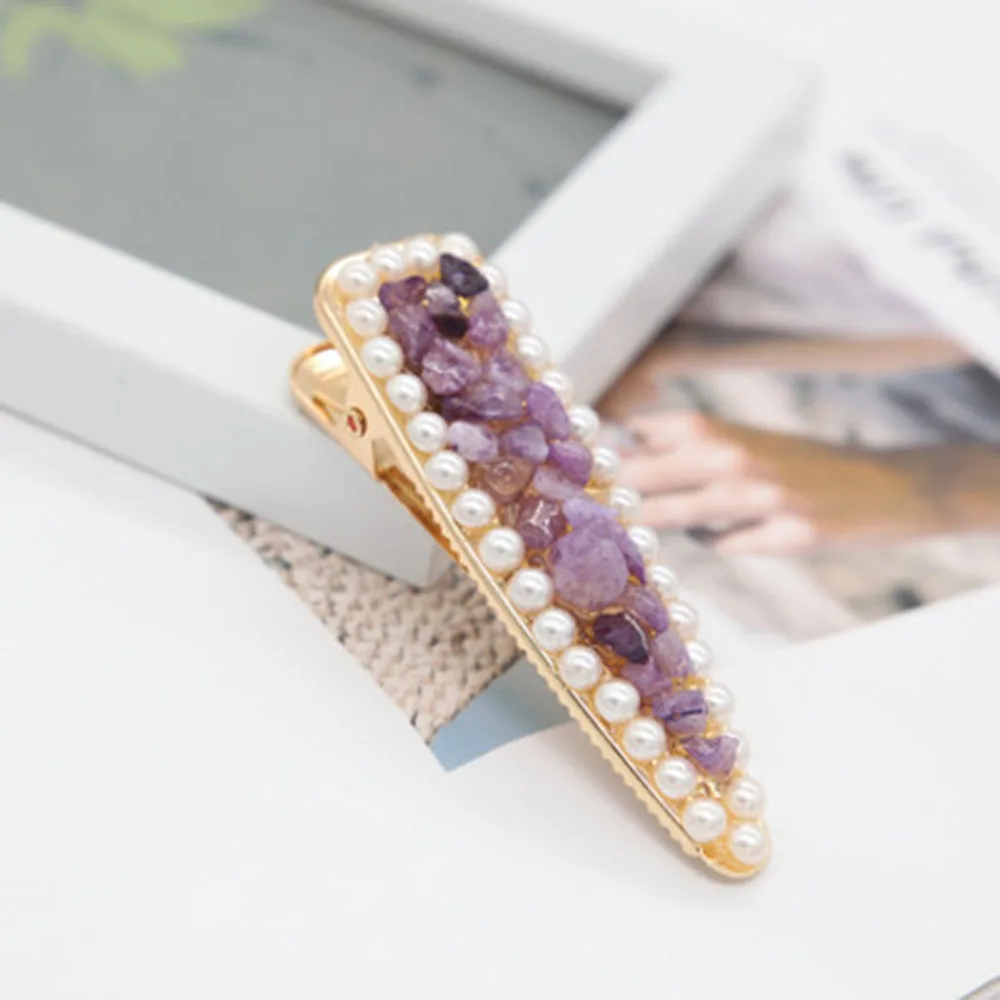 New Summer Fresh Green Purple Orange Colorful Stones Pearls Hair Clip For Women Korean Barrettes Accessories Pearl Hairpins | Красота и