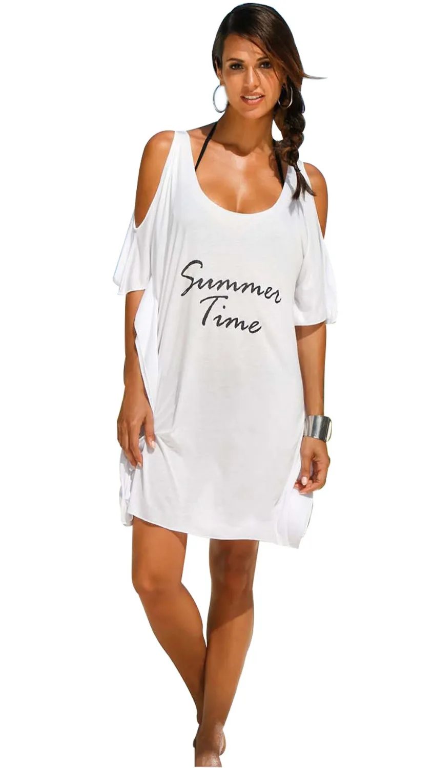 Бесплатная доставка летнее платье рубашка с открытыми плечами Пляжное Платье