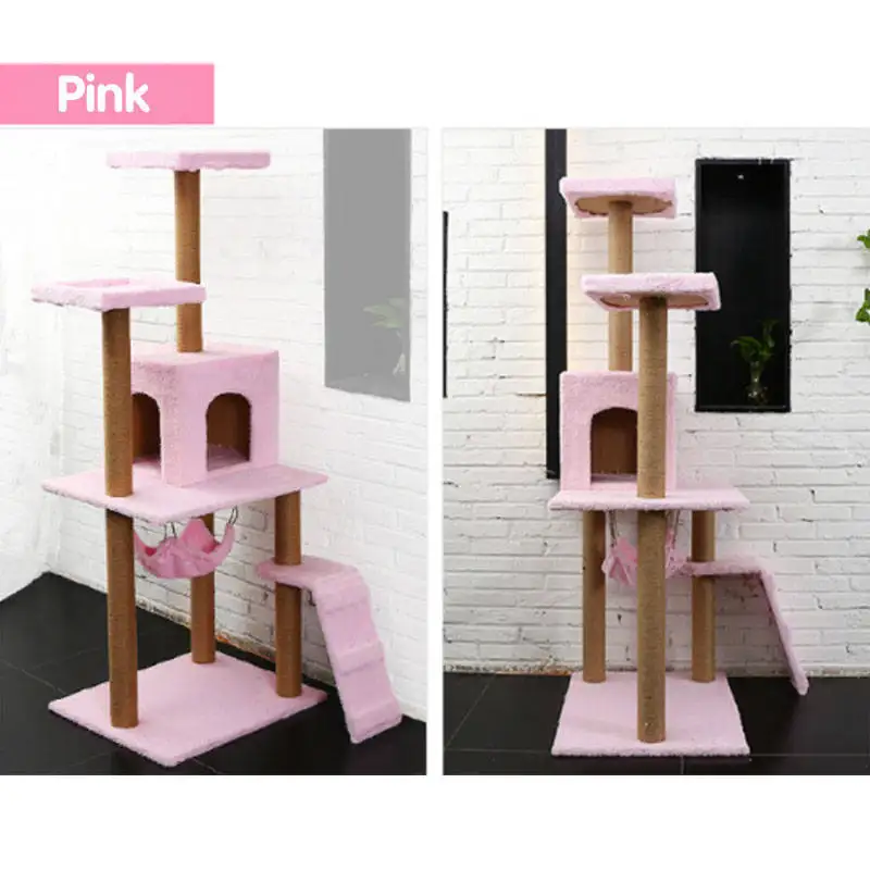 Pink Большая сизаль-кошка домик на дереве с прыгающей платформой многофункциональная большая кошечка альпинистская рама котенок играющая игрушка для домашних животных домашняя мебель - Цвет: Pink