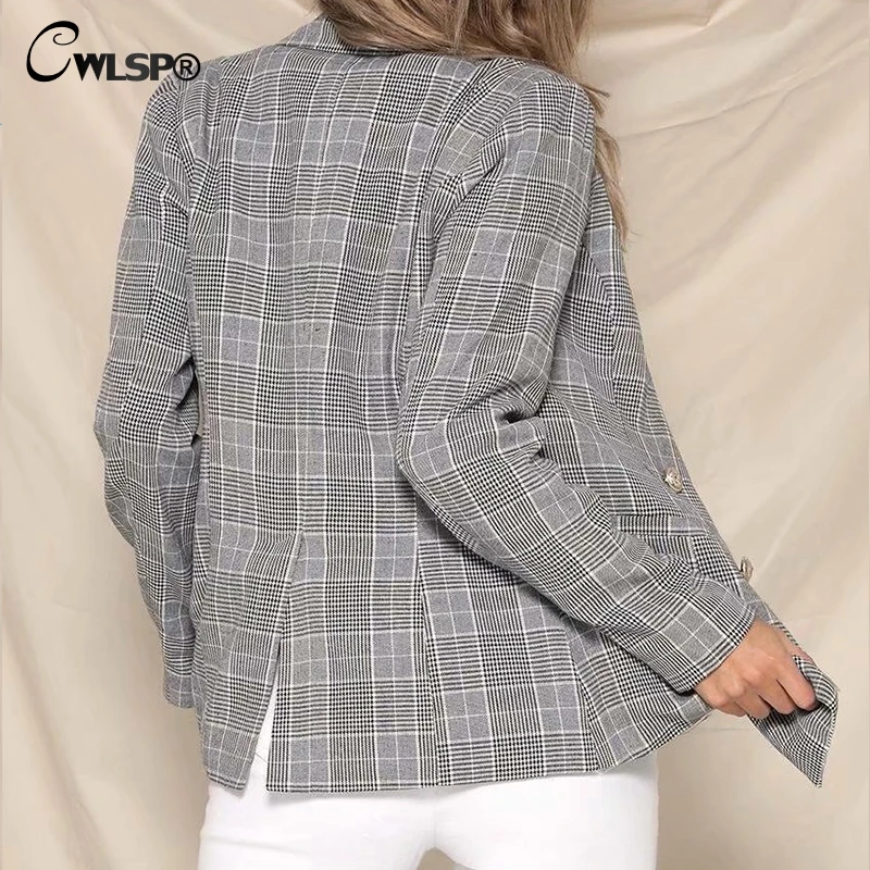 Осенний офисный женский блейзер CWLSP с карманами женская винтажная клетчатая