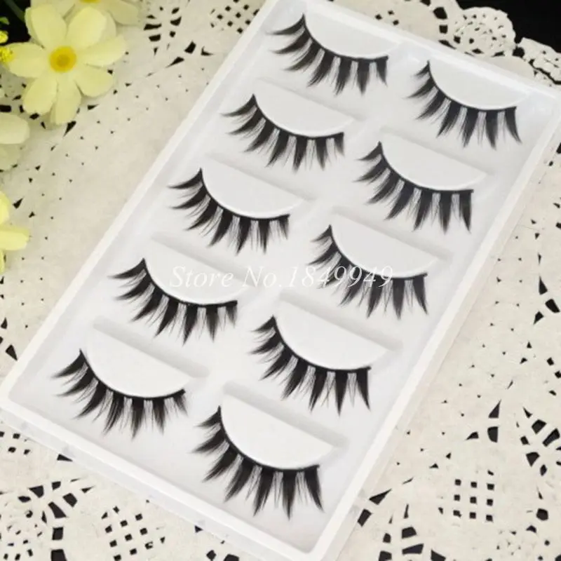 5 пар Накладные ресницы натуральный длинный острый хвост крест Мягкие 100% ручная