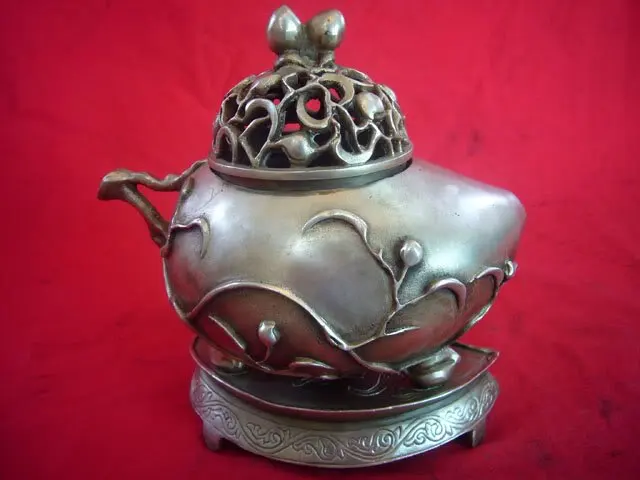 Редкие Отличительной старый QingDynasty серебро курильница/ладан плита элегантный