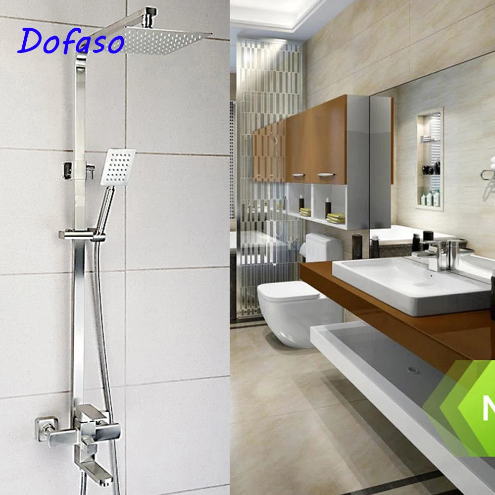 Душевая система Dofaso с квадратной трубой и верхней насадкой 20 см 304|bath shower faucet|shower
