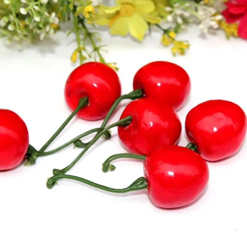 20Pcs/Bag Reusable Lifelike Simulation Small Cherries Artificial Red Fruit Model for Photography Studio Photo Background Props W |