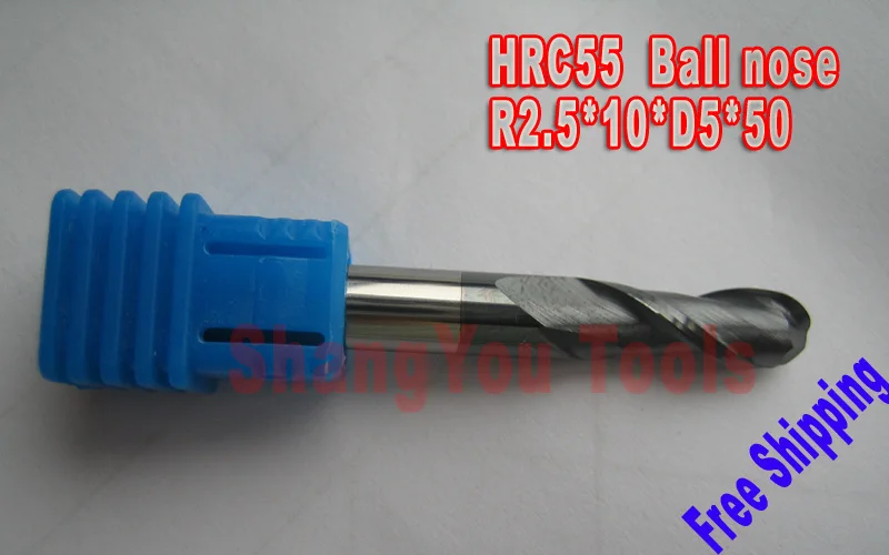 6 шт. hrc55 R2.5 * 10 D5 50 5 мм 2 флейты фрезерные инструменты фреза шаровые концевые фрезы