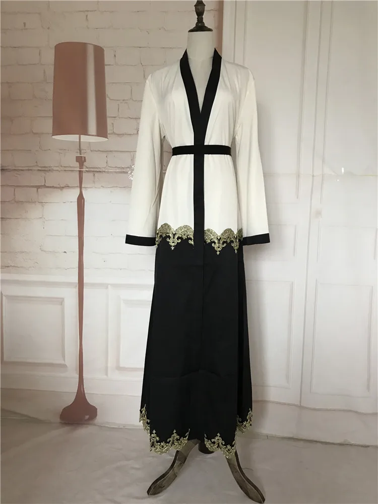Мусульманское Абаи Кружево Макси платье Вышивка кардиган кимоно длинный халат