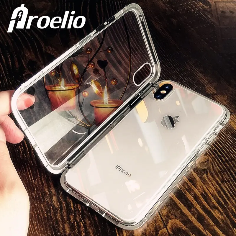 Proelio Магнитный адсорбционный ментальная оправа Телефон чехол для iPhone X 8 7 6 6S Plus закаленное стекло круглый защита