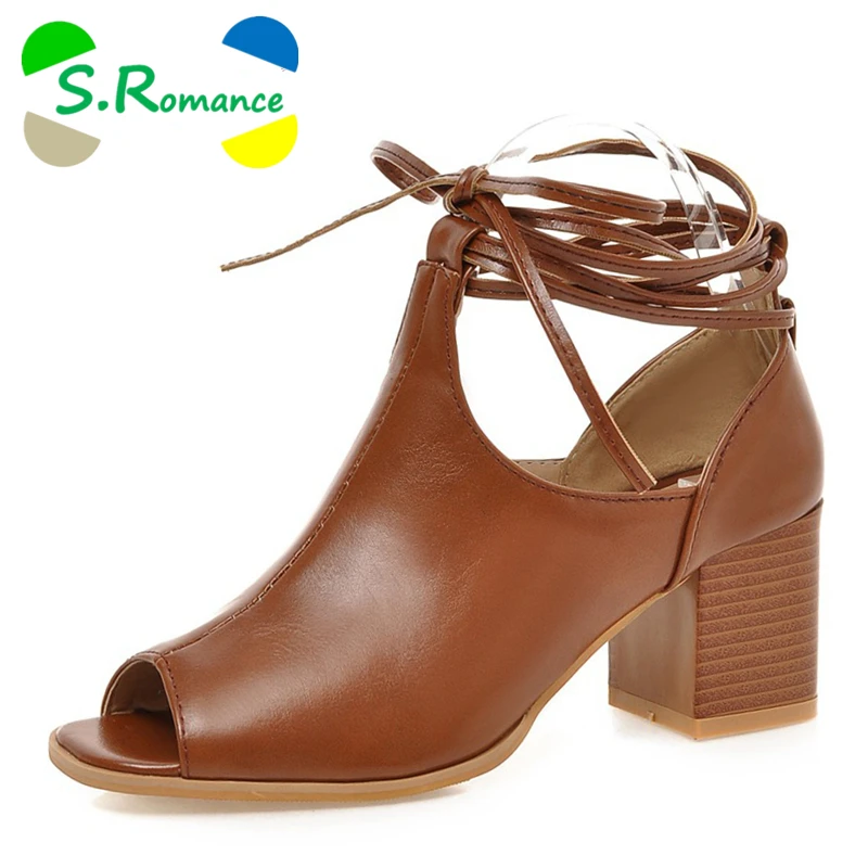 S. Romance размера плюс 33 43! Новинка Модные женские сандалии гладиаторы на среднем